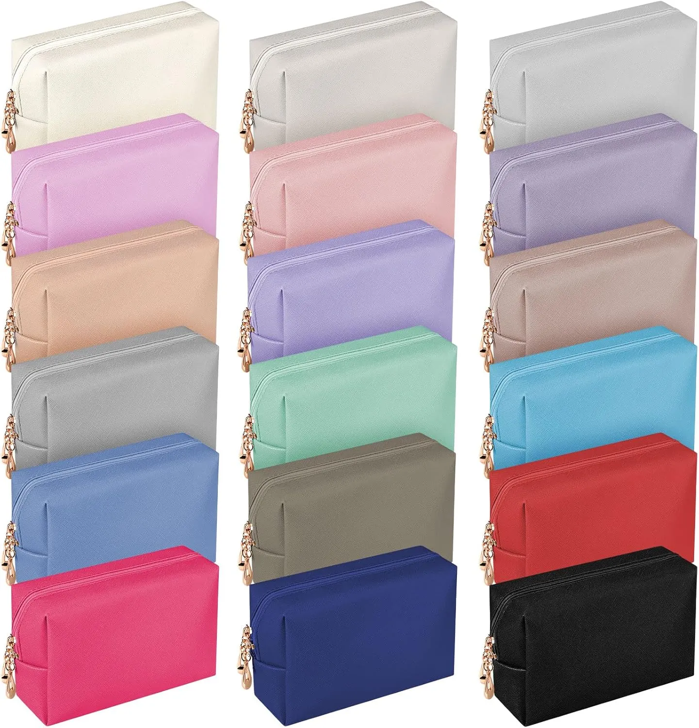 Chunful 18 Pcs Makeup Bag Preppy PU Leather Zipper Small Makeup Bag for Purse Water Resistant Portable Travel Toiletry Pouch for Women, 18 Colors