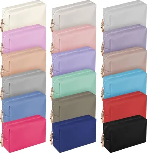 Chunful 18 Pcs Makeup Bag Preppy PU Leather Zipper Small Makeup Bag for Purse Water Resistant Portable Travel Toiletry Pouch for Women, 18 Colors