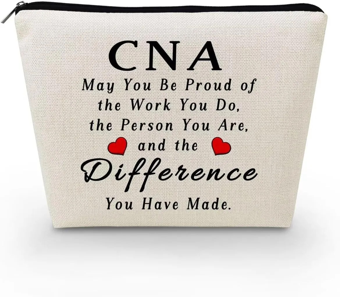 CNA Makeup Bag Canvas Organizer Bag Toiletry Zipper Pouch Certificated Nurse Assistant Cosmetic Bag Appreciation Present for CNA Nurse Women