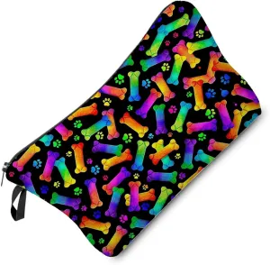 Colorful Bone Makeup Bag Cute Small Organizer Bag Travel Toiletry Zipper Pouch Puppy Cosmetic Bag Bone Gifts for Dog Lovers Dog Mom Women Friends