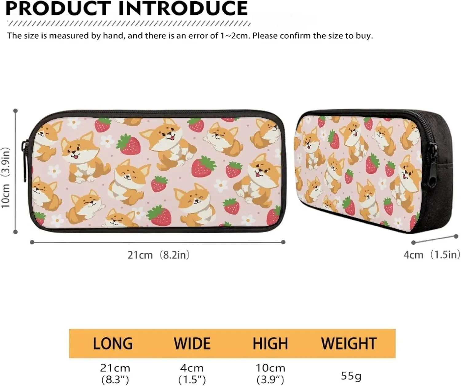 Corgi Backpack 3 Pcs Backpack Set Cute Strawberry Kids Bookbag with Lunch Box and Large Capacity Pencil Case Kawaii Thermos Lunch Bag