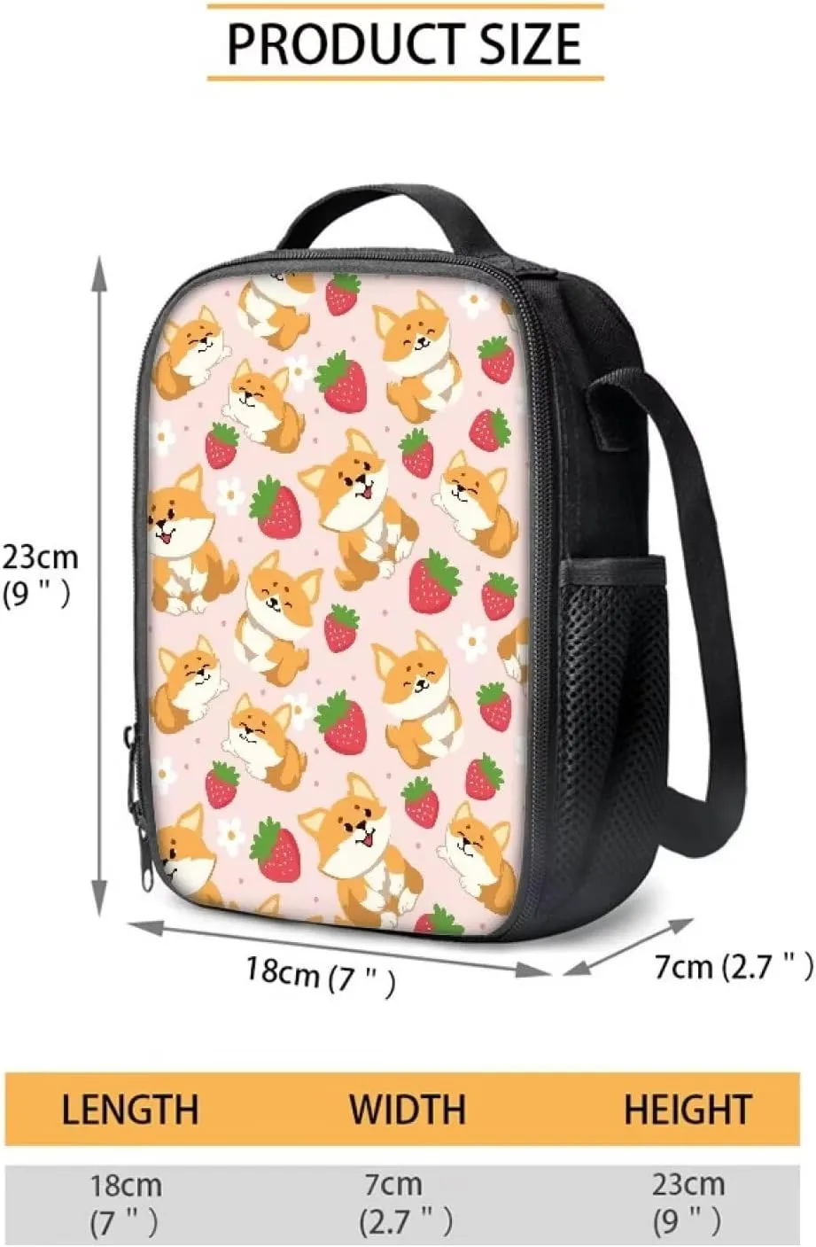 Corgi Backpack 3 Pcs Backpack Set Cute Strawberry Kids Bookbag with Lunch Box and Large Capacity Pencil Case Kawaii Thermos Lunch Bag