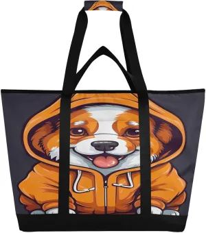 Corgi Cute Tote Bag for Women with Zipper Reusable Grocery Bags Foldable Insulated Cooler Bag Totes Handbags Shopping Bags for Groceries Beach Travel Work Picnic