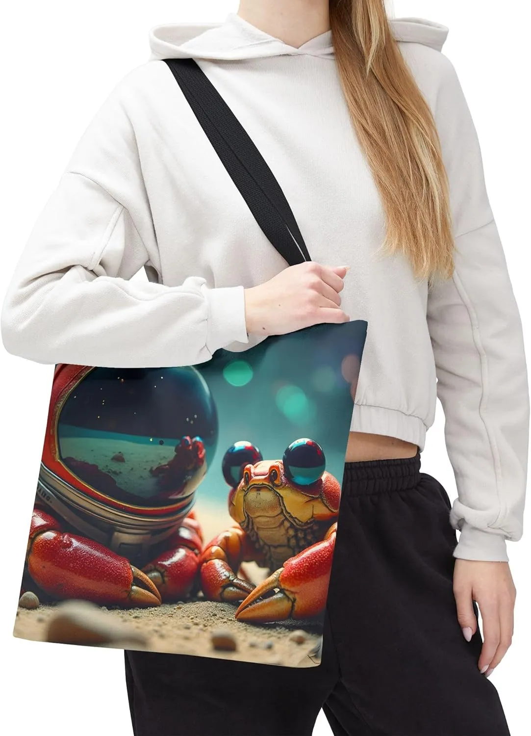 Crabs Tote Bag- Funny Sea Creature Bags for Beach & Pool, Silly Space Astronaut Shopping Bags for Boys, Fun Kids Travel Totes