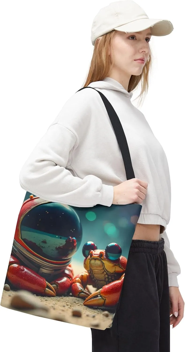 Crabs Tote Bag- Funny Sea Creature Bags for Beach & Pool, Silly Space Astronaut Shopping Bags for Boys, Fun Kids Travel Totes