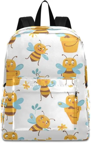 Cute Cartoon Bees with The Buckets Of Honey Backpack, Travel Rucksack Lightweight School Bookbag Daypack for Adults Teen Students Boys Girls