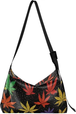 Dots Leaves Fall Tote Bag for Women Large Hobo Bags Leather Crossbody Bags Hobo Purses with Adjustable Strap for Travel