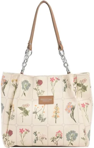 Downupdown Women Tote Bags Canvas Shoulder Bag Large Hobo Bags Purse Floral Totes Handbags Casual Beach Bag Zipper Work Bag