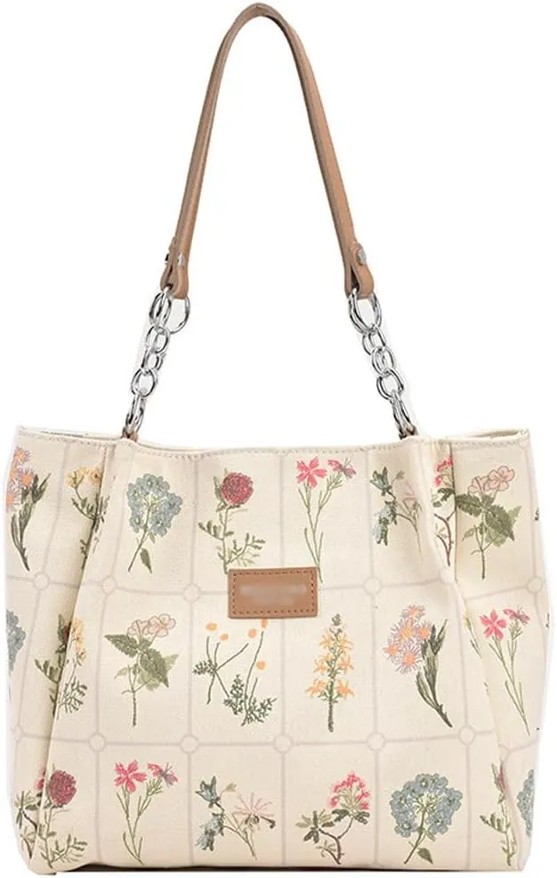 Downupdown Women Tote Bags Canvas Shoulder Bag Large Hobo Bags Purse Floral Totes Handbags Casual Beach Bag Zipper Work Bag