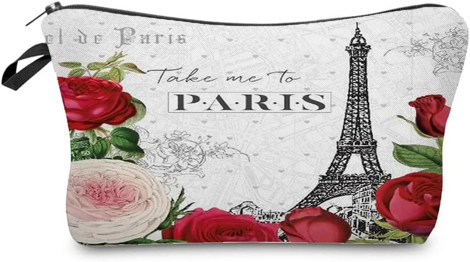 Eiffel Tower Cosmetic Bag for Women Cute Small Makeup Bag for Purse Travel Toiletry Zipper Pouch for Girls Gift for Sisters Paris Eiffel Tower Makeup Bag for Her