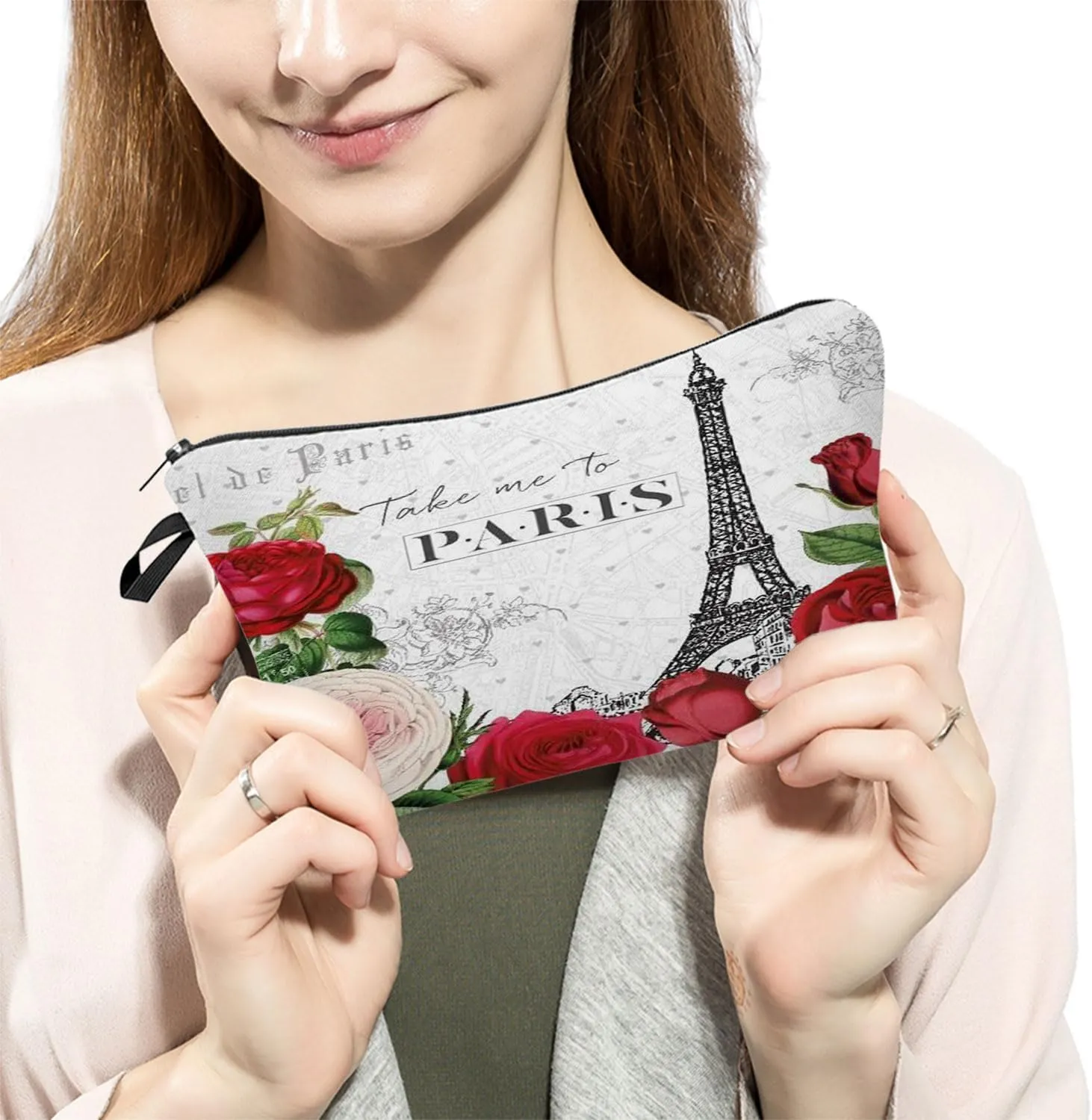Eiffel Tower Cosmetic Bag for Women Cute Small Makeup Bag for Purse Travel Toiletry Zipper Pouch for Girls Gift for Sisters Paris Eiffel Tower Makeup Bag for Her