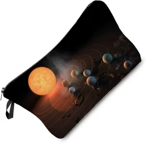 Exoplanet System Cosmetic Bag Cute Small Makeup Bag Travel Toiletry Zipper Pouch for Present for Astrophiles Women Friends Sisters
