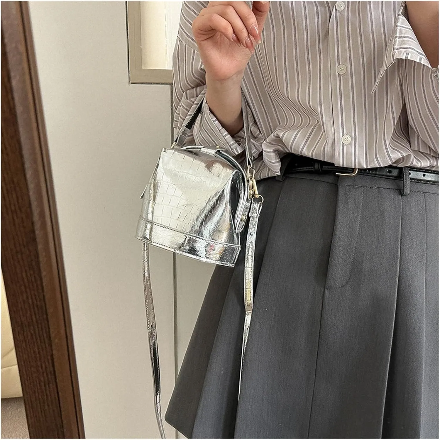 Fit For Mini Buckets Bags PU Leather Purse Fashion Chains Bag Golden Silver Satchel Women Wallets Party Shoulder Bag