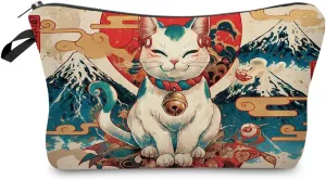 Fortune Cat Makeup Bag Cute Small Organizer Zipper Pouch Fortune Cat Cosmetic Bag Birthday Present for Women Friends -2