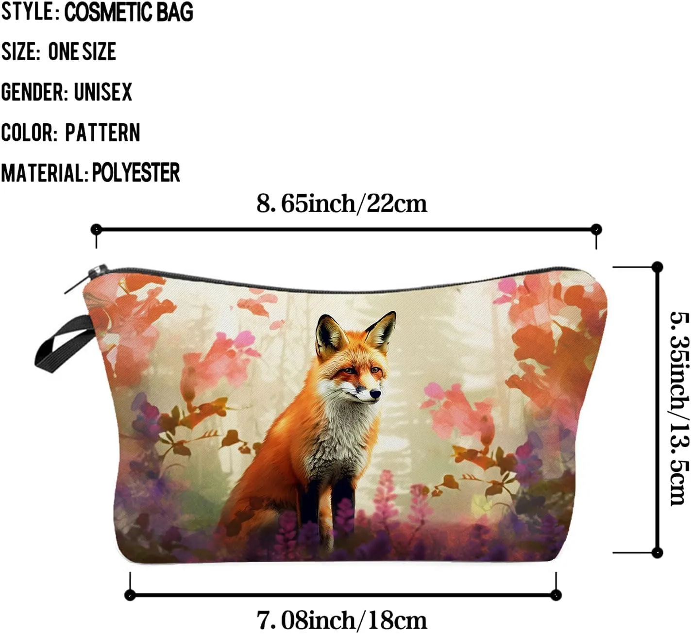 Fox Gift Fox Makeup Bag Cute Small Makeup Organizer Bag Travel Toiletry Zipper Pouch Fox Cosmetic Bag Birthday Christmas Gift for Fox Lovers Women