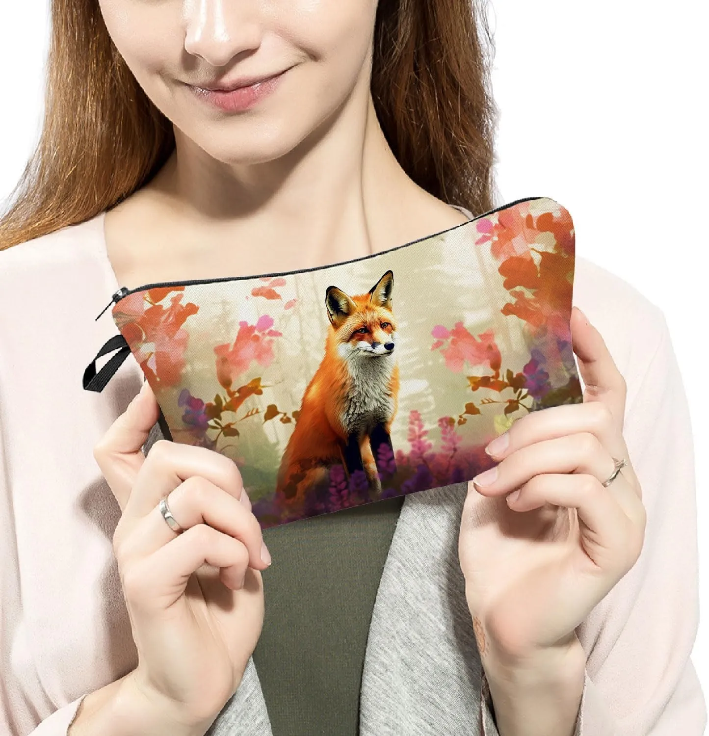 Fox Gift Fox Makeup Bag Cute Small Makeup Organizer Bag Travel Toiletry Zipper Pouch Fox Cosmetic Bag Birthday Christmas Gift for Fox Lovers Women