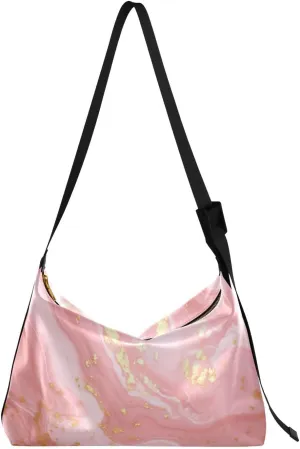 Gold Pink Marble Beautiful Tote Bag for Women Large Hobo Bags Crossbody Bags Shoulder Slouchy Handbags with Adjustable Strap for School Girl