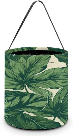 Green Foliage Botanical Halloween Tote Candy Bag Candy Basket Candy Bucket Gift Bag for Halloween Party