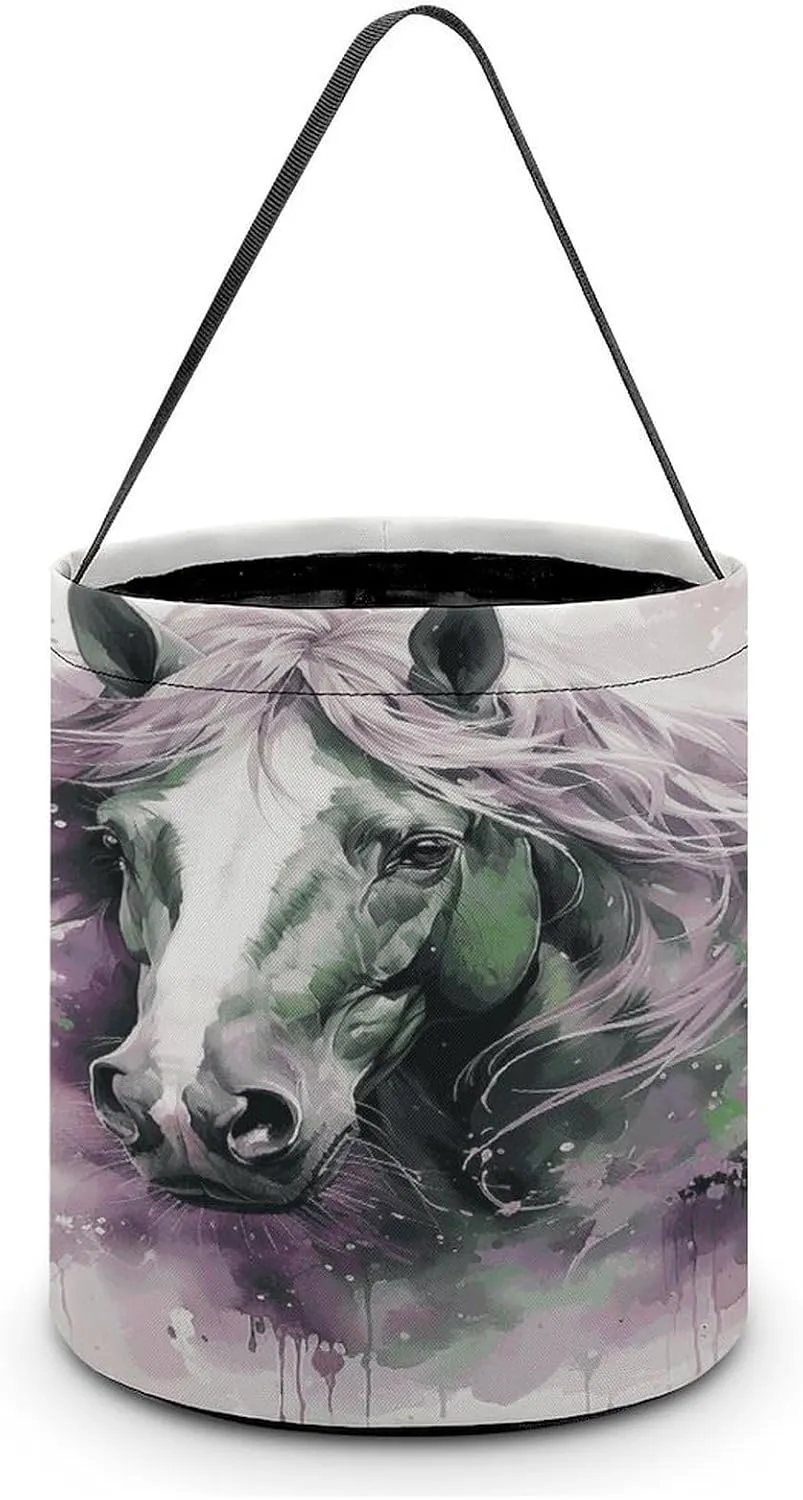 Green Horse Halloween Tote Candy Bag Candy Basket Candy Bucket Gift Bag for Halloween Party