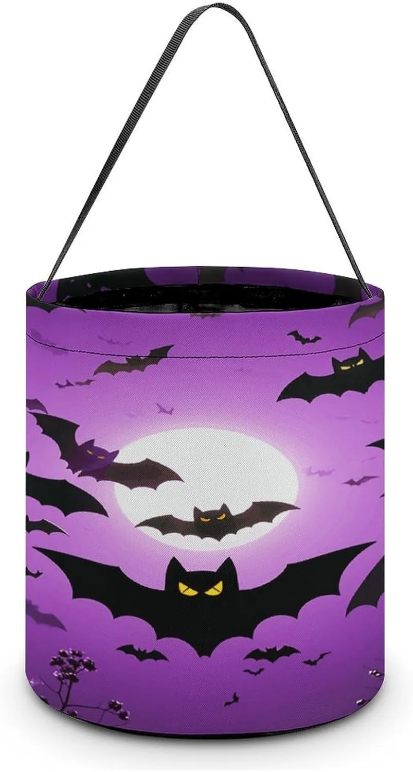 Halloween Flying Purple Bats Halloween Tote Candy Bag Candy Basket Candy Bucket Gift Bag for Halloween Party