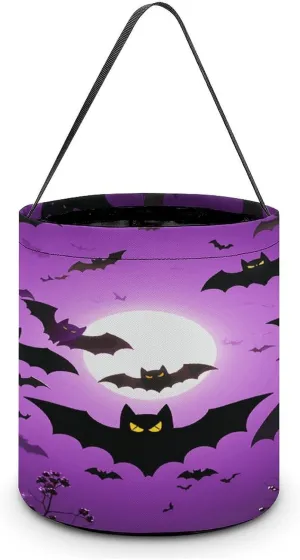 Halloween Flying Purple Bats Halloween Tote Candy Bag Candy Basket Candy Bucket Gift Bag for Halloween Party