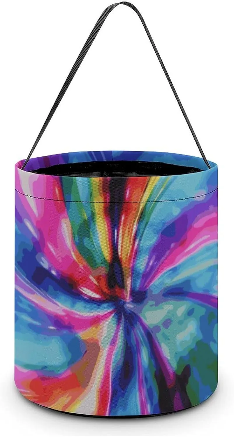 Halloween Tote Candy Bag Colorful Tie Dye Candy Basket Candy Bucket Halloween Party Favors for Kids