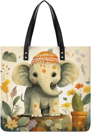 Handbags for WomenCartoon ElephantTrendy Vegan Leather Hobo Handbags,Women's Soft Bucket Bag For Women - Ladies Handbags For Work, Travel, Casual Use,Birthday Gifts