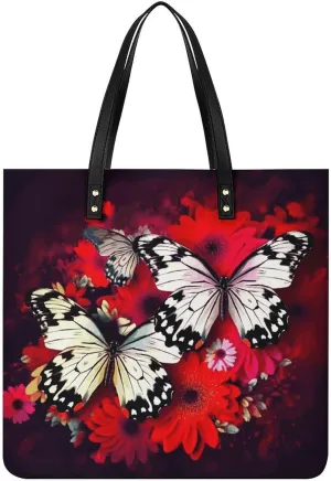 Handbags for WomenColorful Flowers ButterfliesTrendy Vegan Leather Hobo Handbags,Women's Soft Bucket Bag For Women - Ladies Handbags For Work, Travel, Casual Use,Birthday Gifts