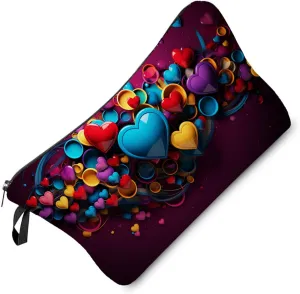 Heart Pattern Makeup Bag 3D Effect Bombing Heart Print Small Toiletry Organizer Zipper Pouch Colorful Heart Cosmetic Bag Present for Women Friends Sisters