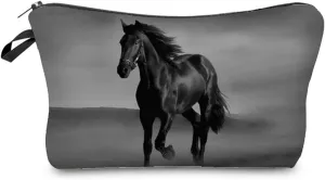 Horse Makeup Bag Cute Small Makeup Organizer Bag Travel Toiletry Zipper Pouch Black Horse Cosmetic Bag Horse Bag Horse Gifts for Women Horse Lovers