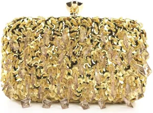 HUFFA Women's Clutch Evening Bag Handmade Double-Sided Bead Embroidery Bag Sequins Bag Ladies Chain Shoulder Bag Purses and Handbags (Color : Gold)
