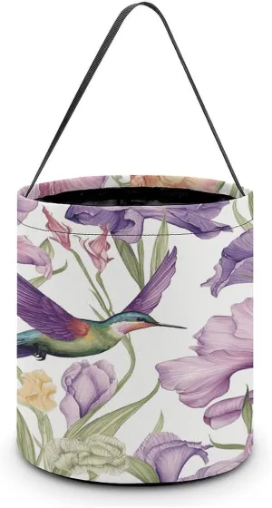 Hummingbirds Irises Flowers Halloween Tote Candy Bag Candy Basket Candy Bucket Gift Bag for Halloween Party