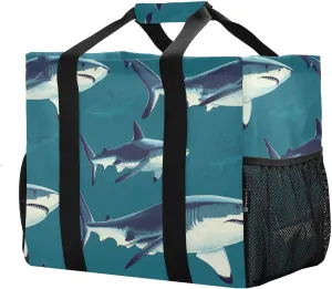 JUNZAN fish sea Turquoise_1 Utility Tote Bag Foldable Large Beach Bag With Compartments Shopping Bags Reusable with Handles Car Totes