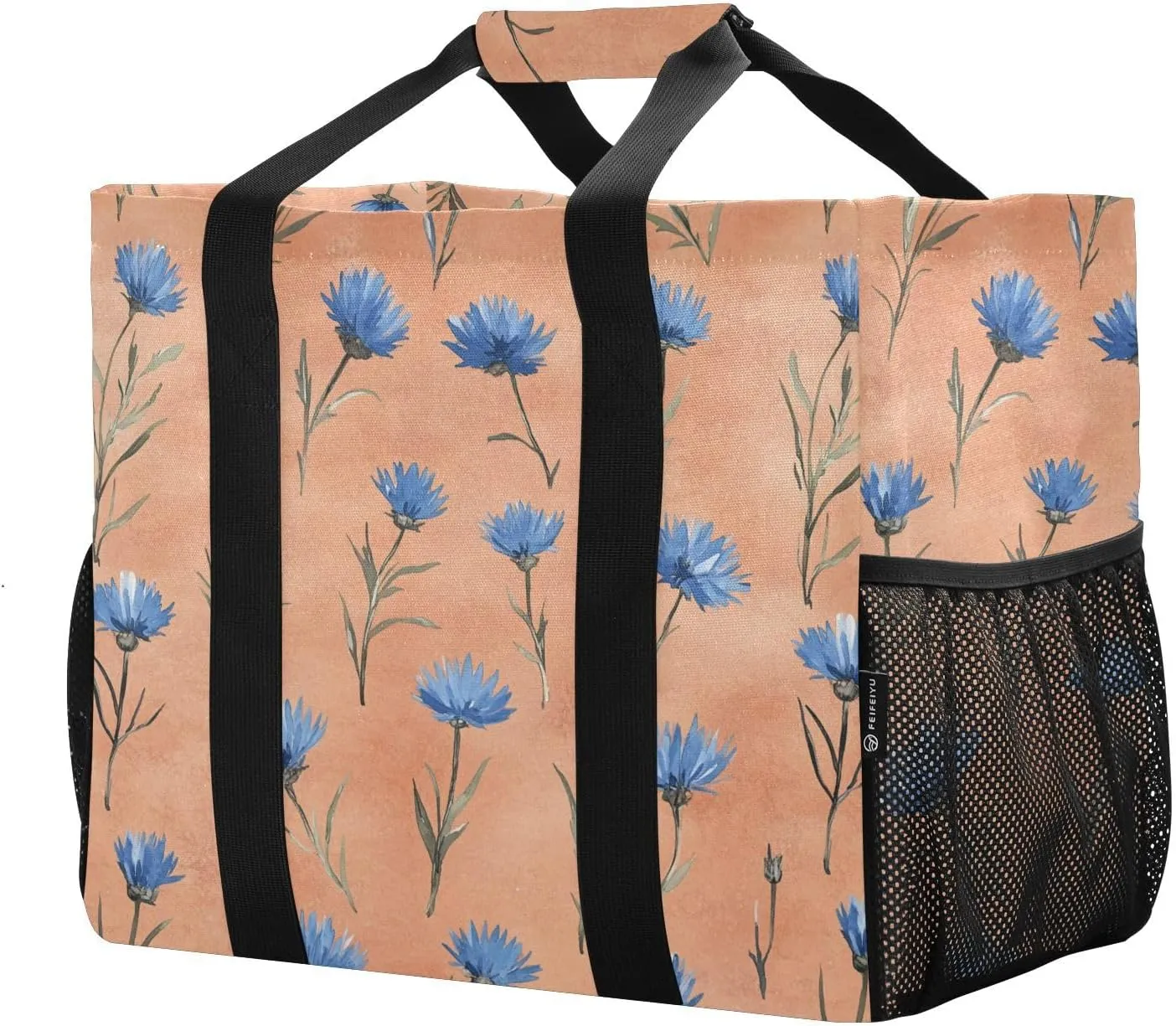 JUNZAN Rustic Cornflower Utility Bags And Totes Foldable Beach Bag Water Resistant Reusable Shopping Bag Canvas Laundry Bag Travel