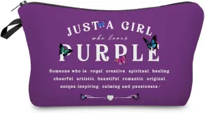 Just Love Purple Makeup Bag Purple Butterfly Small Organizer Zipper Pouch Purple Compliments Cosmetic Bag Present for Purple Lovers Women Friends