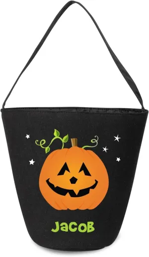 kaululu Halloween Candy Bags Halloween Candy Bucket Halloween Trick or Treat Bucket Bag Custom Name Embroidered Candy Basket (Black)