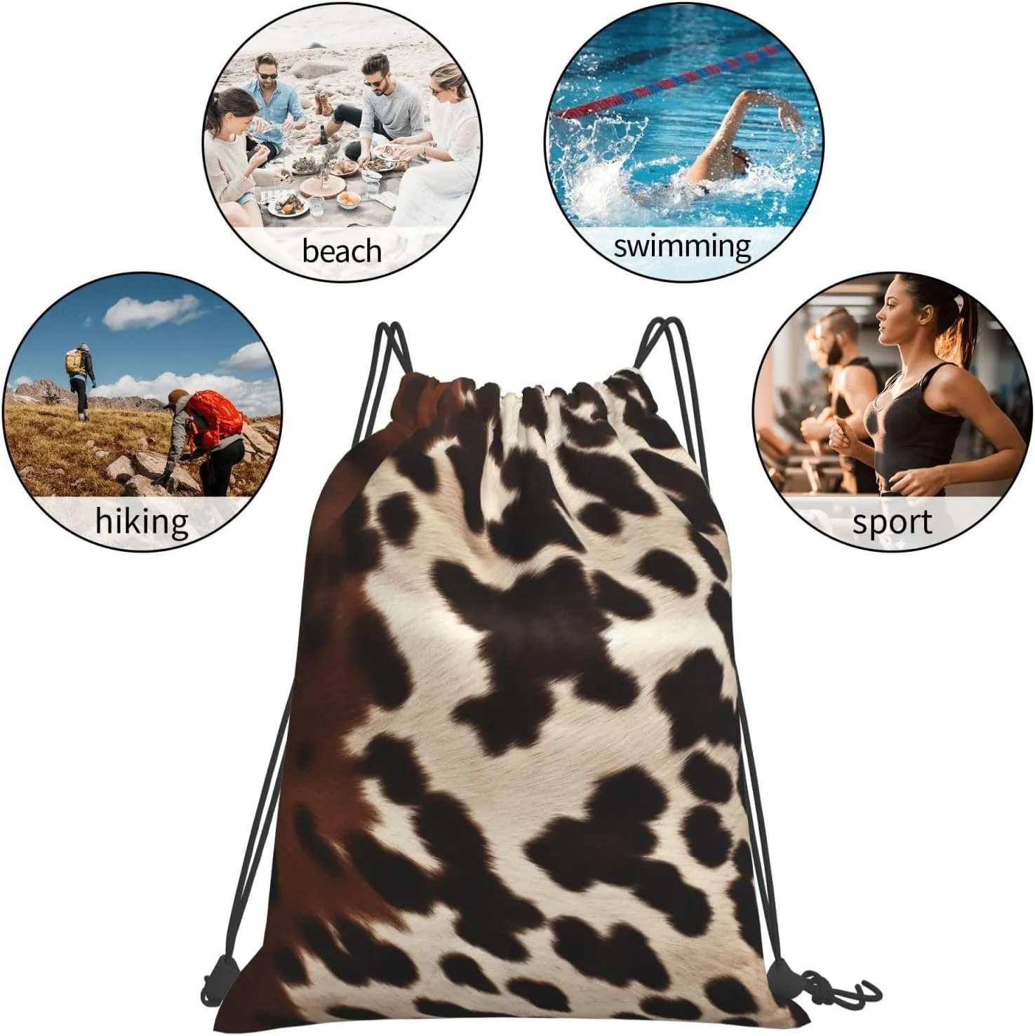 KHiry Drawstring Backpack Waterproof String Bag Brown Cowhide Drawstring Sackpack Gym Bag for Man Woman