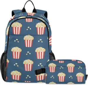Kids Backpack with Lunch Box for Girls Boys Buckets Of Popcorn Lightweight Backpacks School Bookbags for Young Elementary Students