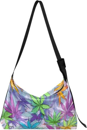 Leaves Blue Purple Tote Bag for Women Large Hobo Bags Leather Crossbody Bags Shoulder Slouchy Handbags with Adjustable Strap for Women Girl