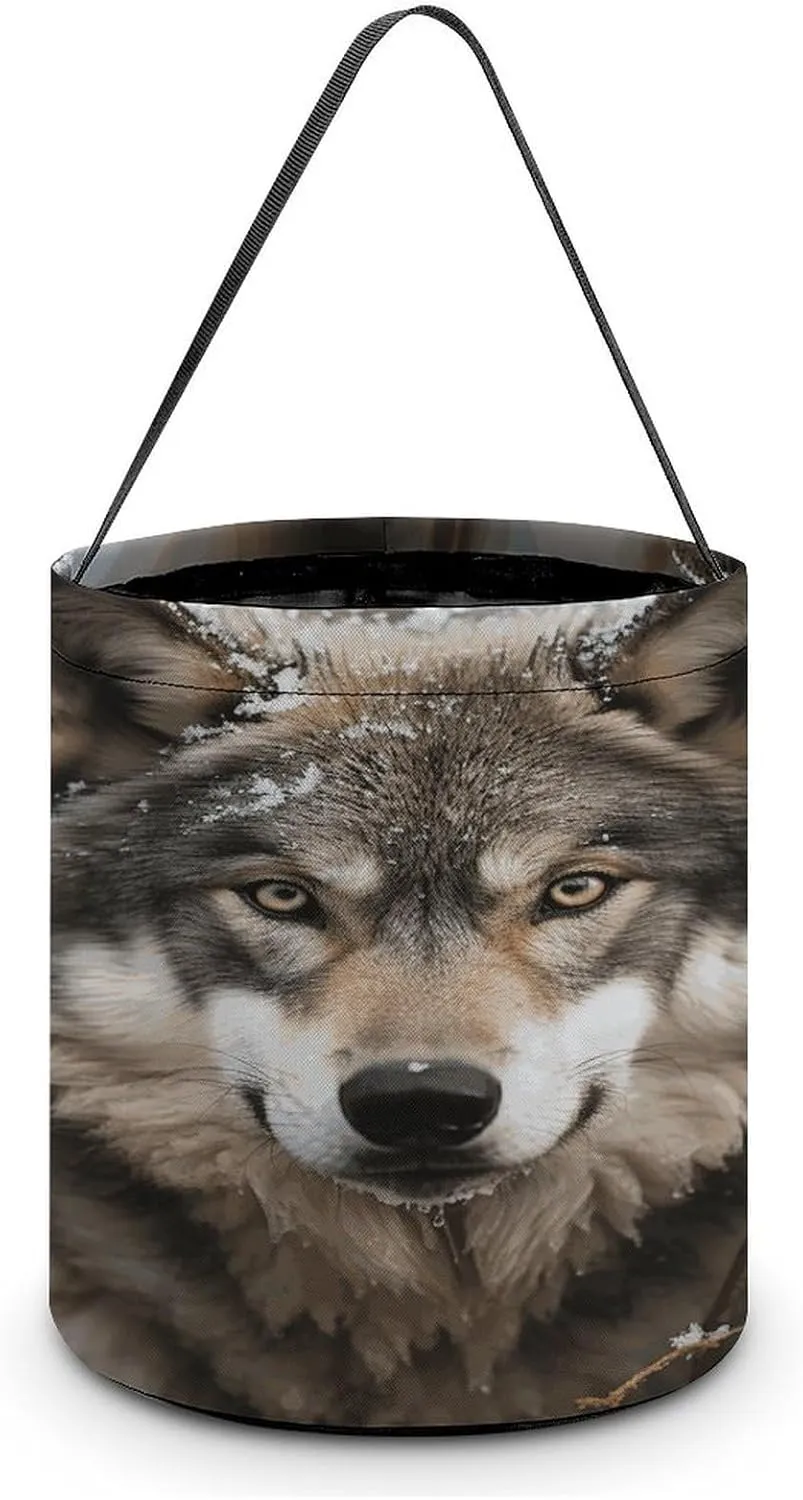 Lmage of Wolf in The Snow Halloween Tote Candy Bag Candy Basket Candy Bucket Gift Bag for Halloween Party