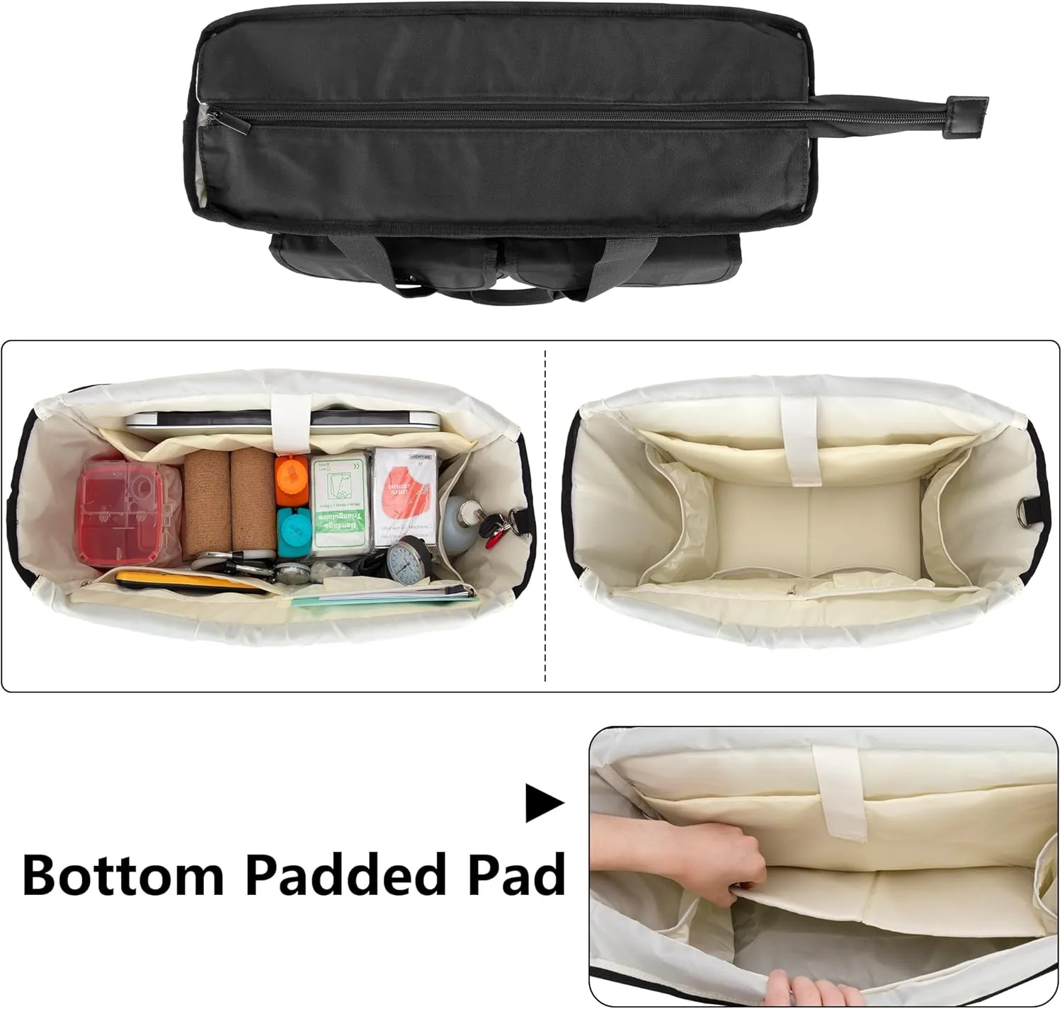 LoDrid Nurse Tote Bag with Bottom Padded Pad, Nurse Bags and Totes for Work with Large Compartment, Bag Only