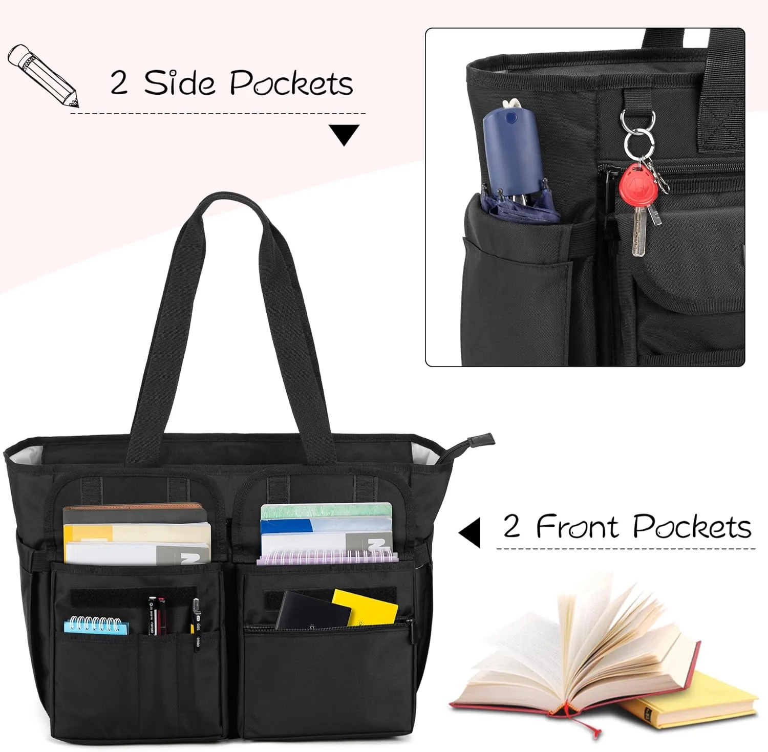 LoDrid Teacher Bag with Bottom Pad, Separated Storage Laptop Layer (up to 15.6 Inch), Teacher Bags and Totes for Women