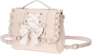 Lolita Messenger Bag for Women Japanese Style Ribbon Bow Small Backpack PU Leather Shoulder Bag Satchel Handbags