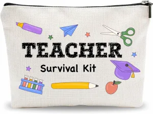 Makeup Bag Gift, Teacher Survival Cosmetic Bag, Teacher Gifts Toiletry Bag For Girls, Families, Besties, Coworkers, Birthday Gift, Women Accessories - (A019)