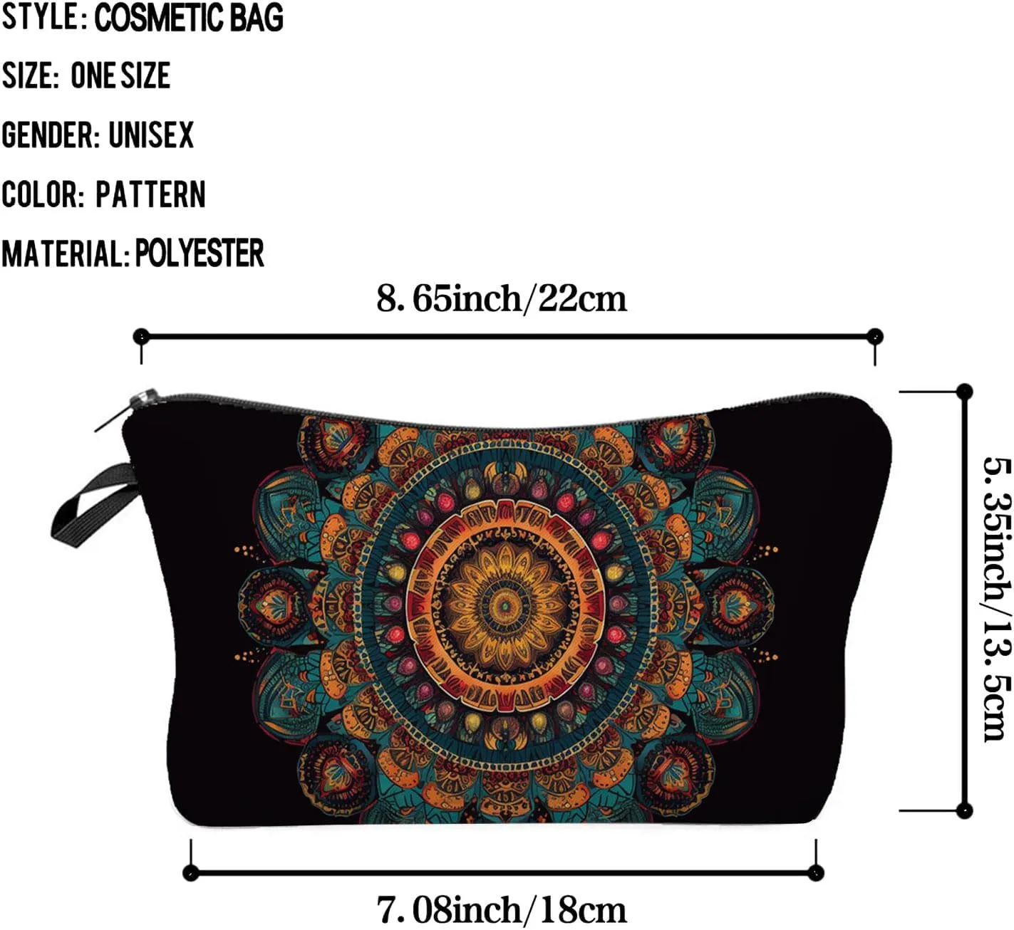 Mandala Makeup Bag Simple Ethnic Style Mandala Print Small Toiletry Organizer Pouch Buddhism Art Mandala Pattern Cosmetic Bag for Buddhist Women Friends