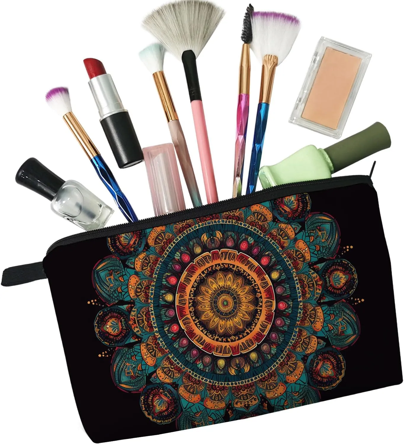 Mandala Makeup Bag Simple Ethnic Style Mandala Print Small Toiletry Organizer Pouch Buddhism Art Mandala Pattern Cosmetic Bag for Buddhist Women Friends