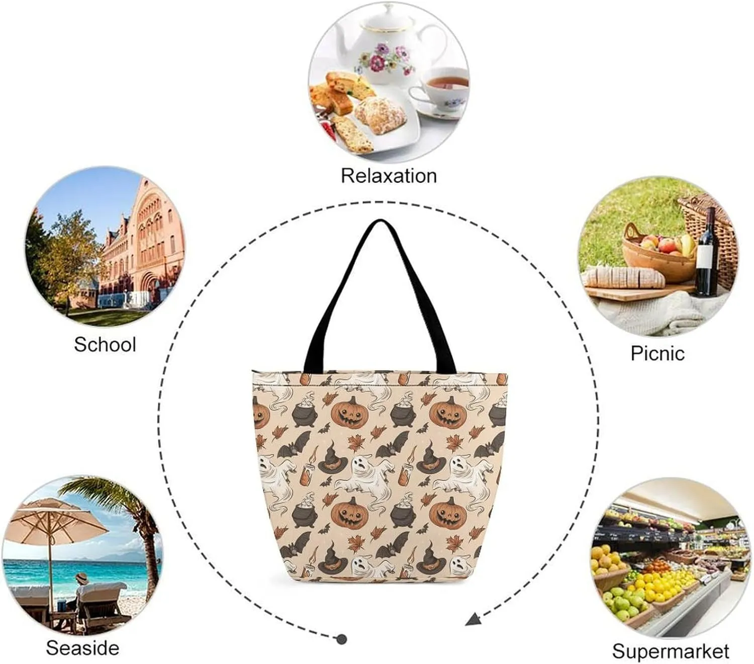 Map Kawaii Hobo Handbags With Zipper Women's Tote Handbags