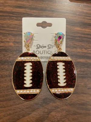 Metal Football Earrings with Rhinestone