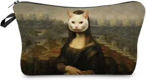 Mona Lisa Cat Makeup Bag Cute Small Organizer Zipper Pouch Mona Lisa Cat Cosmetic Bag Birthday Present for Women Friends