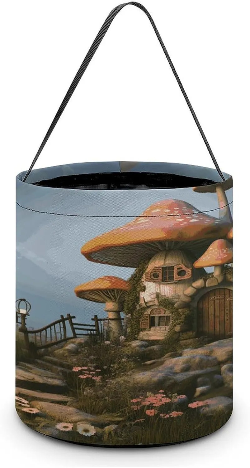 Mushroom Garden Halloween Tote Candy Bag Candy Basket Candy Bucket Gift Bag for Halloween Party